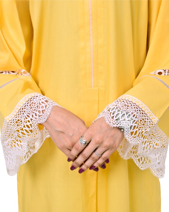 Close-up of lace sleeve embroidery